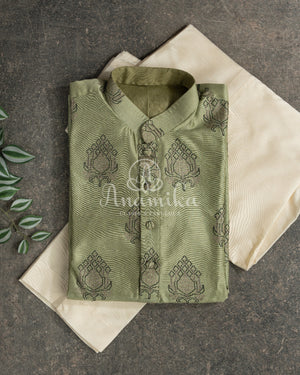 Self Embroidered Kurta on soft soft Chanderi base fabric in Sage Green Color