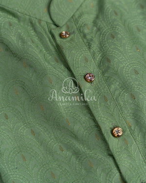 Sage Green Self Embroidered Kurta on soft Jute base fabric