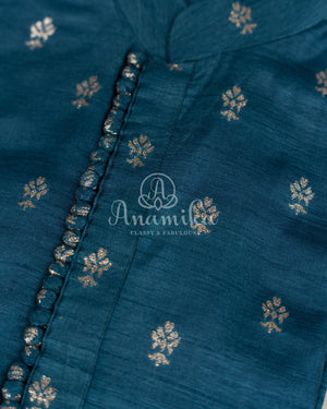 Copper Sulphate Blue Kurta on chanderi silk with zari woven buttas