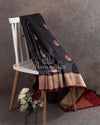 Black Banarasi Silk saree with contrast maroon border and zari woven floral buttas