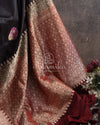 Black Banarasi Silk saree with contrast maroon border and zari woven floral buttas