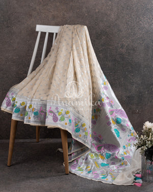 Off White georgette saree with a paithani inspired border