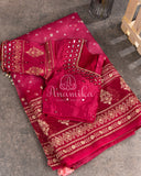 Pink Bandini Chikankari saree on Organza base with a mirror work blouse