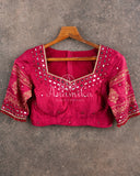 Pink Bandini Chikankari saree on Organza base with a mirror work blouse