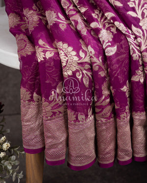Banarasi Georgette saree in purple with all over jaal design