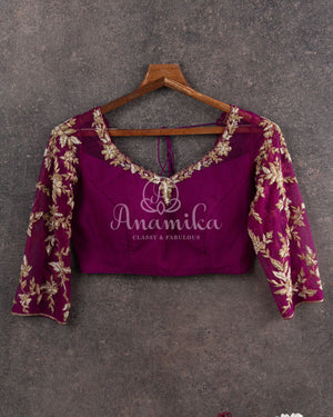 Banarasi Georgette saree in purple with all over jaal design