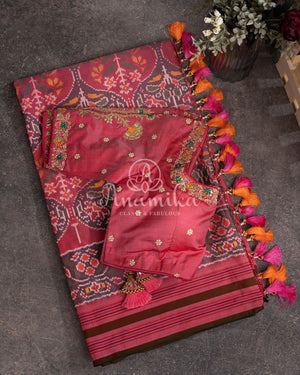 Twill Patola in a beautiful shade of tomato pink