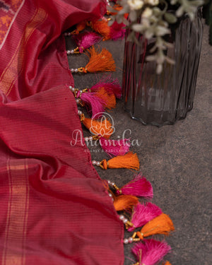 Twill Patola in a beautiful shade of tomato pink