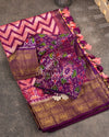 Twill Ikkat Kanchi saree in a pink/purple combination