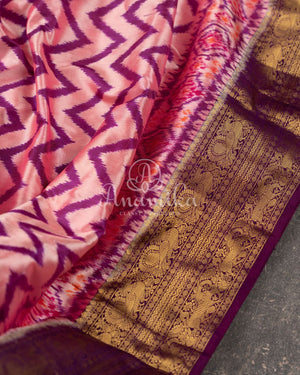 Twill Ikkat Kanchi saree in a pink/purple combination