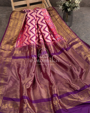 Twill Ikkat Kanchi saree in a pink/purple combination