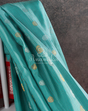 Gadwal saree in blue/red combo in a beautiful checkered pattern