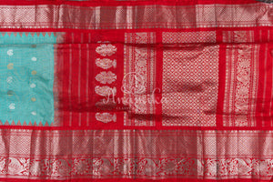 Gadwal saree in blue/red combo in a beautiful checkered pattern