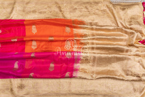 Pure Banarasi Silk Rangkart Saree in multiple hues of pink & orange