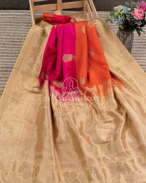 Pure Banarasi Silk Rangkart Saree in multiple hues of pink & orange