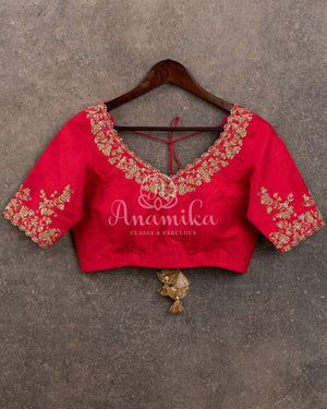 Hot Pink Blouse with Gold Zardosi work