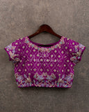 Purplish Pink Short sleeves blouse with all over zardosi and pearl work