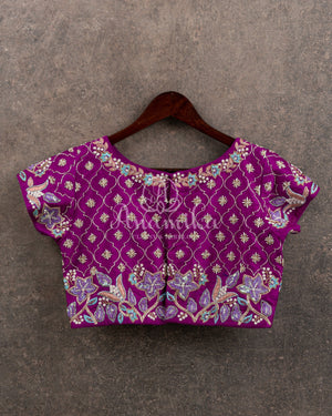 Purplish Pink Short sleeves blouse with all over zardosi and pearl work