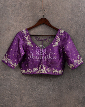Dark Purple Striped Blouse with beautiful zardosi embroidery
