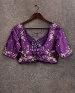 Dark Purple Striped Blouse with beautiful zardosi embroidery