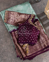 Sage Green Kanchi Bandini saree with a stunning purple border