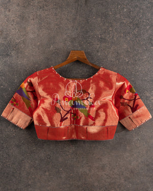 White Chanderi Saree with gold zari buttas - paired with a red paithani blouse