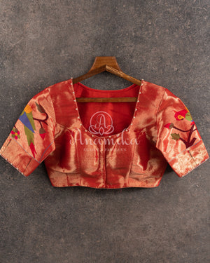 White Chanderi Saree with gold zari buttas - paired with a red paithani blouse