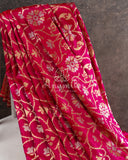 Hot Pink Banarasi Silk Saree with silver and gold zari jaal weaving