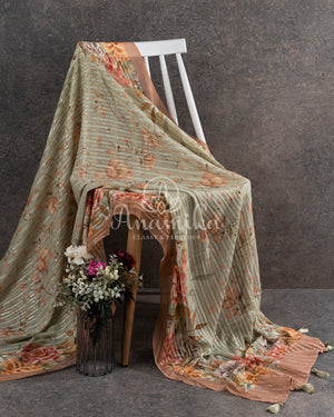 Pastel Green/Peach Sequins Georgette saree lo