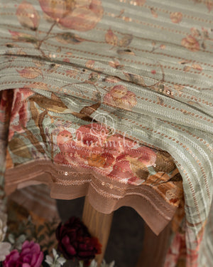 Pastel Green/Peach Sequins Georgette saree lo