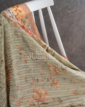 Pastel Green/Peach Sequins Georgette saree lo