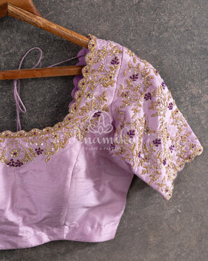 Purple Banarasi Silk Saree with contrast lilac blouse