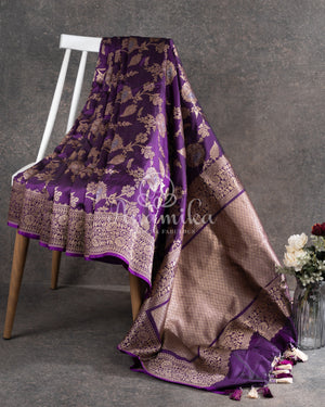 Purple Banarasi Silk Saree with contrast lilac blouse