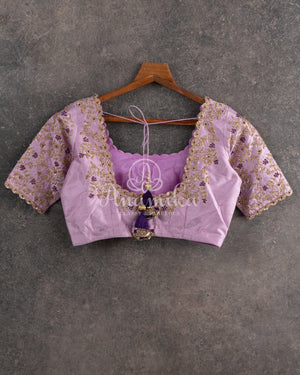 Purple Banarasi Silk Saree with contrast lilac blouse