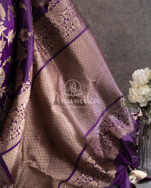 Purple Banarasi Silk Saree with contrast lilac blouse