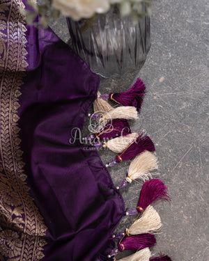 Purple Banarasi Silk Saree with contrast lilac blouse