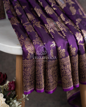 Purple Banarasi Silk Saree with contrast lilac blouse