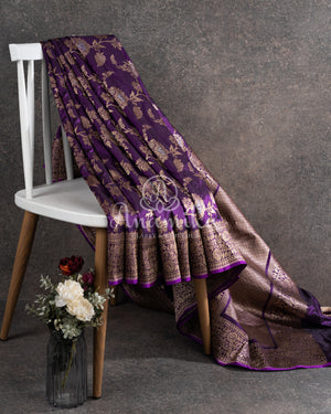 Purple Banarasi Silk Saree with contrast lilac blouse