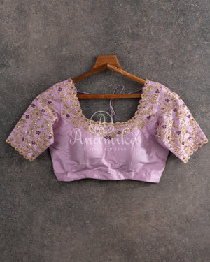 Purple Banarasi Silk Saree with contrast lilac blouse