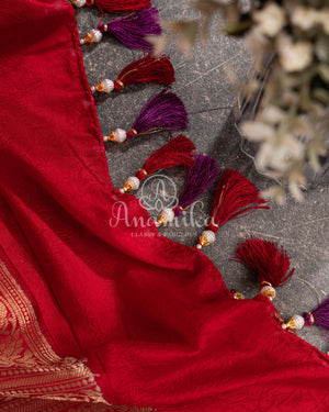 Maroon Wine Kanchi Bandini saree with a stunning red border