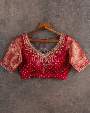 Maroon Wine Kanchi Bandini saree with a stunning red border