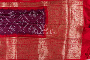 Maroon Wine Kanchi Bandini saree with a stunning red border