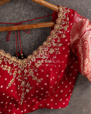 Maroon Wine Kanchi Bandini saree with a stunning red border