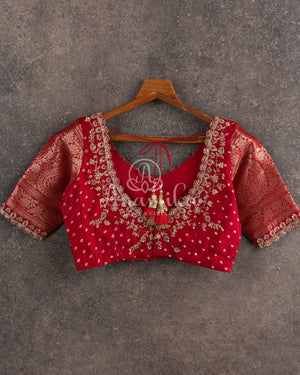 Maroon Wine Kanchi Bandini saree with a stunning red border