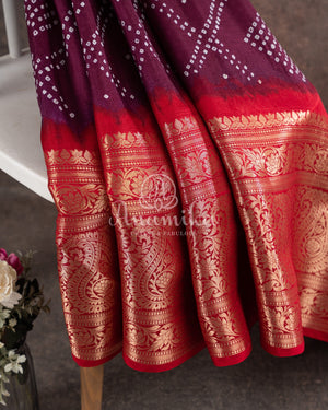 Maroon Wine Kanchi Bandini saree with a stunning red border