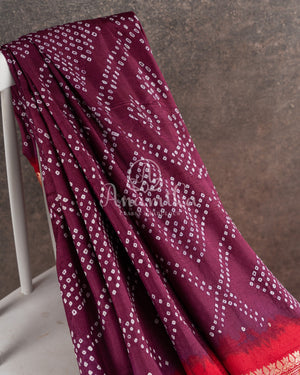 Maroon Wine Kanchi Bandini saree with a stunning red border