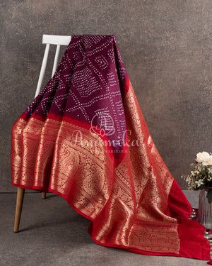 Maroon Wine Kanchi Bandini saree with a stunning red border