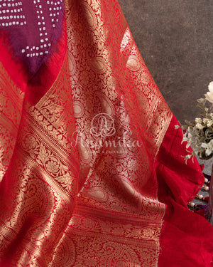 Maroon Wine Kanchi Bandini saree with a stunning red border