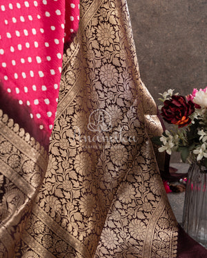 Pink Kanchi Bandini saree with a stunning brown border