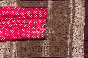 Pink Kanchi Bandini saree with a stunning brown border